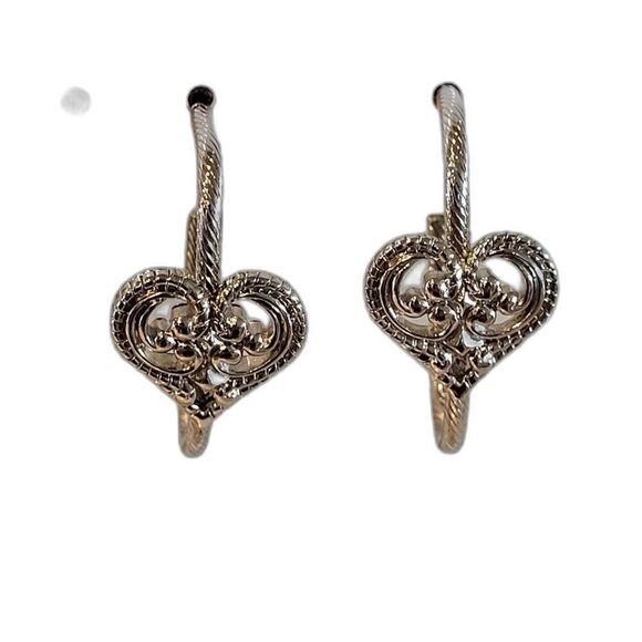 Vintage Avon Pierced Earrings Filigree Heart Silver Birthday Gift 1.5 in drop - Picture 5 of 11
